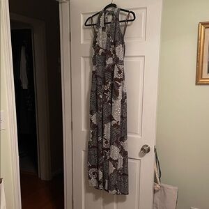LOFT Floral Halter Maxi Dress - Brown and White